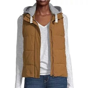 Wmns Arizona  Small Camping Quilted Puffer Brown Camel Vest Gray Hoddie
